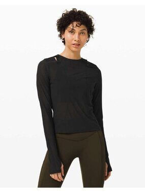 Lululemon Set Challenger Long Sleeve Black Size 12 Lightweight Mesh Fabric